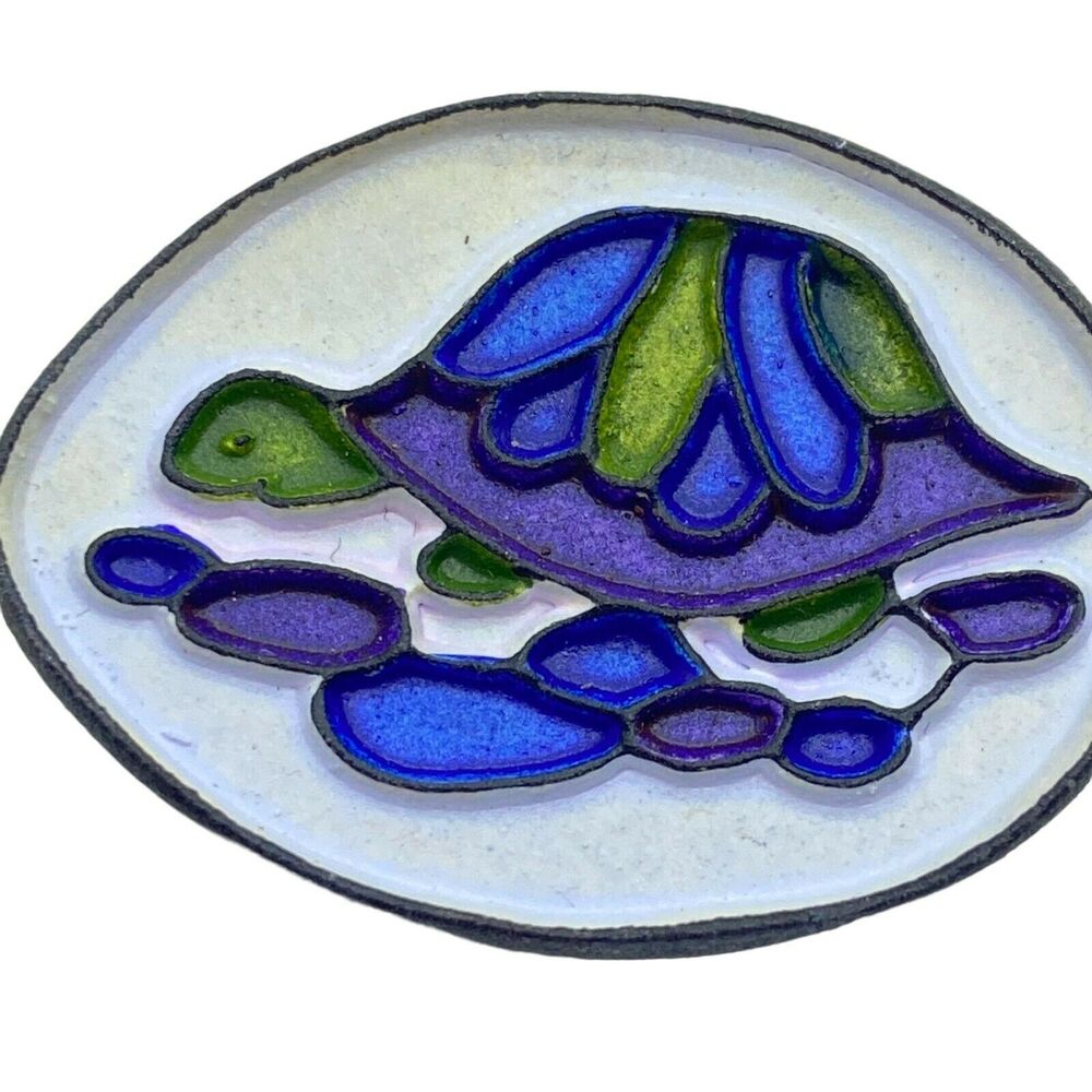 Turtle Brooch Pin Retro Vintage 80s Women's Blue Green Acrylic Lightweight 1.5"